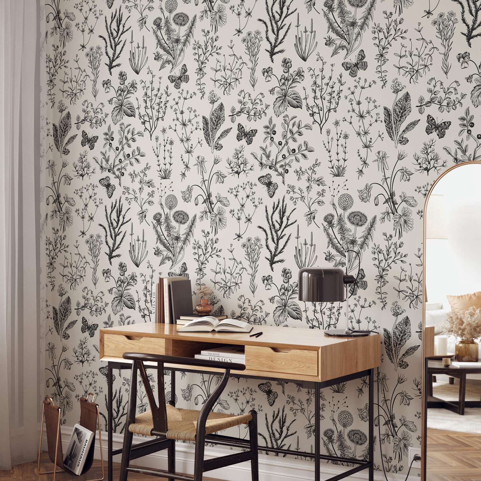 Schwarz-beige Vintage-Kräuter- – Herbal Wallpaper Bewertung und Preis